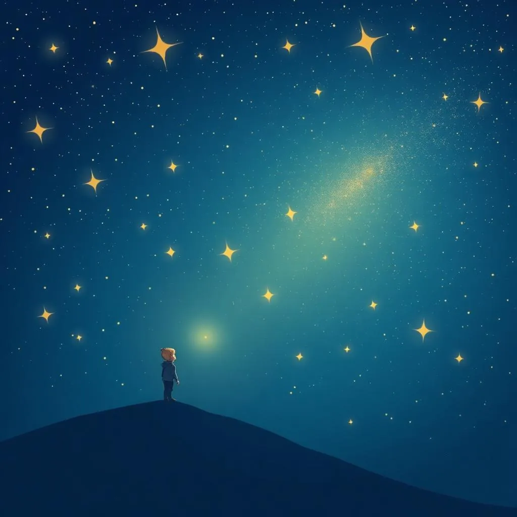 一个迷路的孩子被星星照亮 - 吃瓜社 404 安抚插画